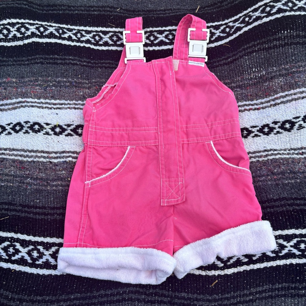 VINTAGE PIERRE CARDIN PINK TERRY CLOTH ACCENT BABY OVERALLS SIZE 2T
